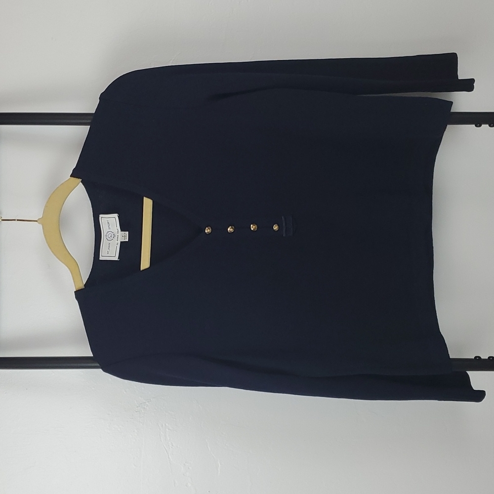 Vintage St. John by Marie Gray navy blue knit top sweater women size P